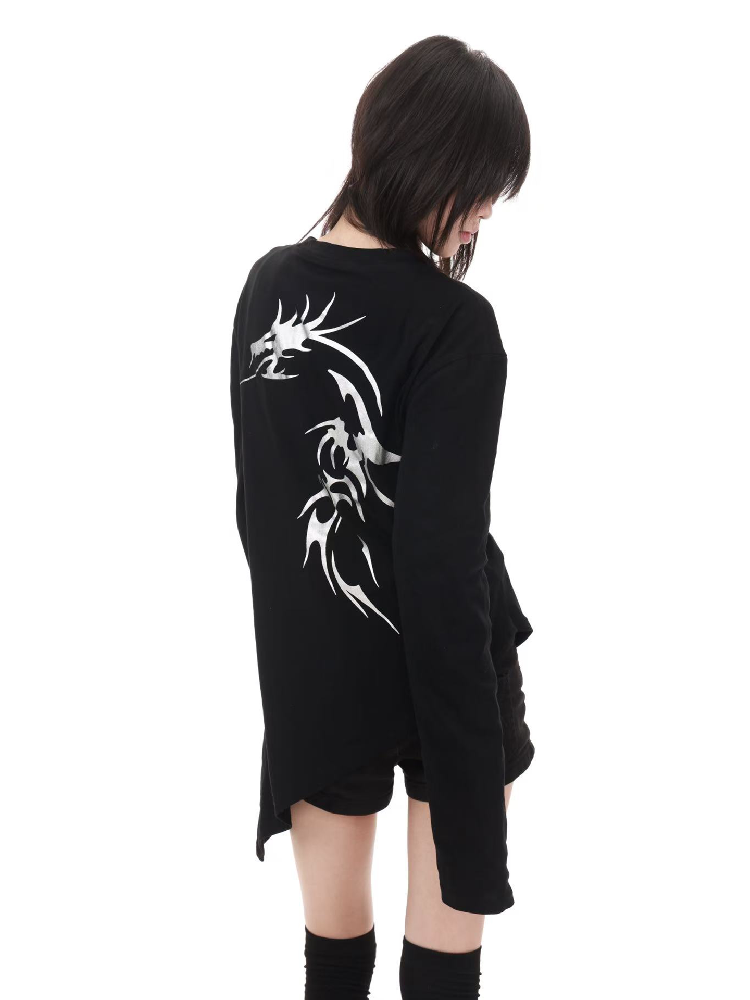Gold Dragon Slanted Cotton T-Shirt【s0000018206】
