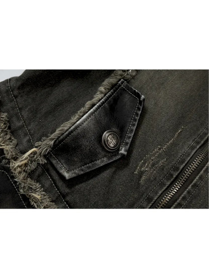 Denim Detachable Slim-Fit Hooded Jacket【s0000013951】