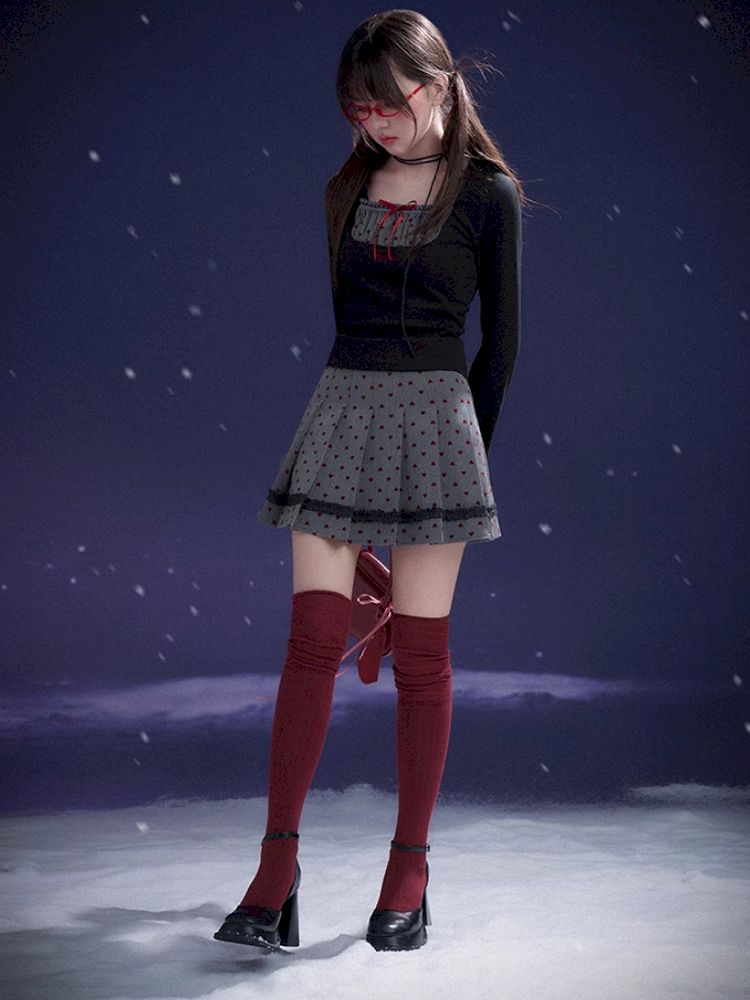 Red Sweetheart Patchwork Top【s0000011657】