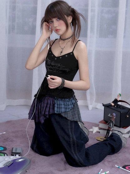 Plaid Irregular Halter Dress【s0000013365】