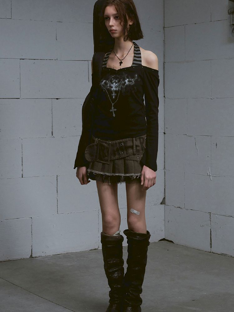 Hanging Neck Long Sleeve Tops【s0000011849】