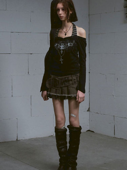 Hanging Neck Long Sleeve Tops【s0000011849】