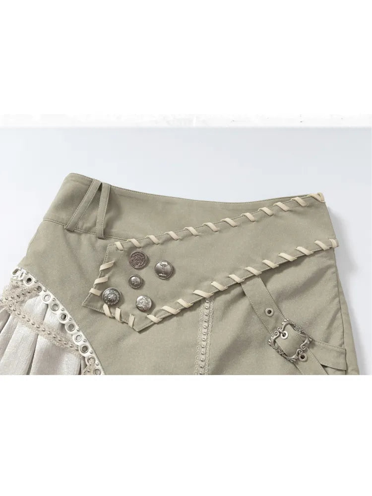 Asymmetric Leather-Satin Skirt【s0000013944】