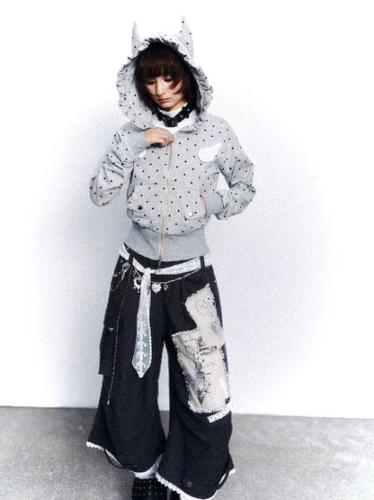 Light Asian Polka Dot Hooded Sweatshirt【s0000015972】