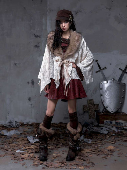 Knit Fur Collar Shawl Cape【s0000014659】