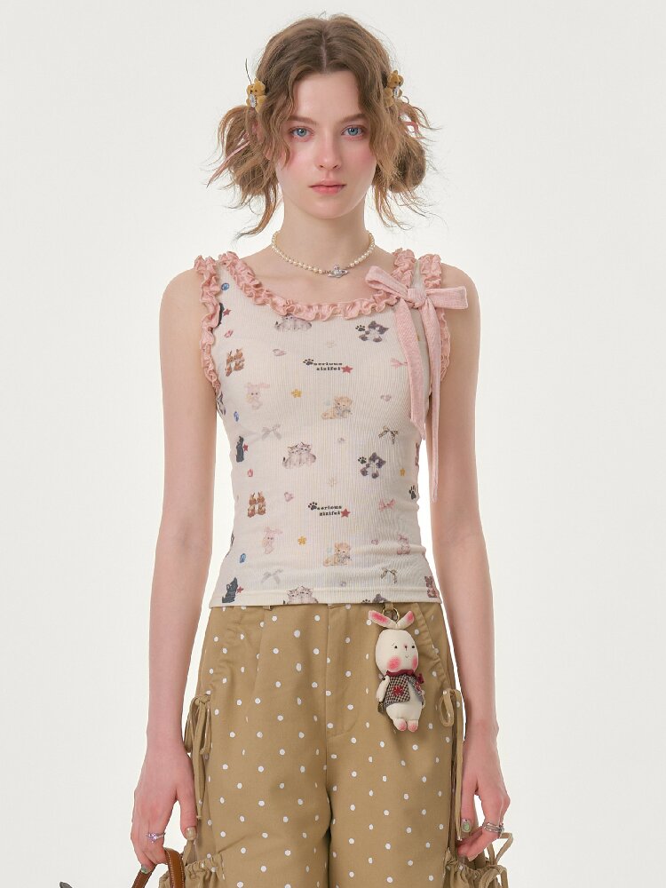 Printed Wood Ear Slim Camisole【s0000016623】
