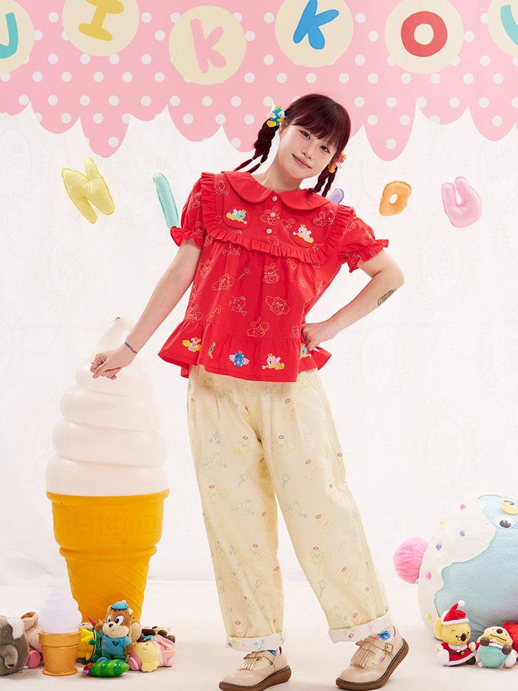 Animal angel heavy embroidery red doll shirt【s0000013184】