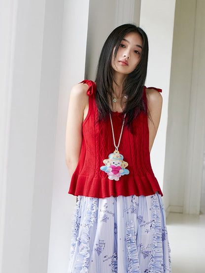 Knit Bow Lace Camisole Top【s0000012356】