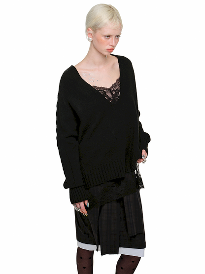 Deep V-Neck Loose Sweater【s0000011585】