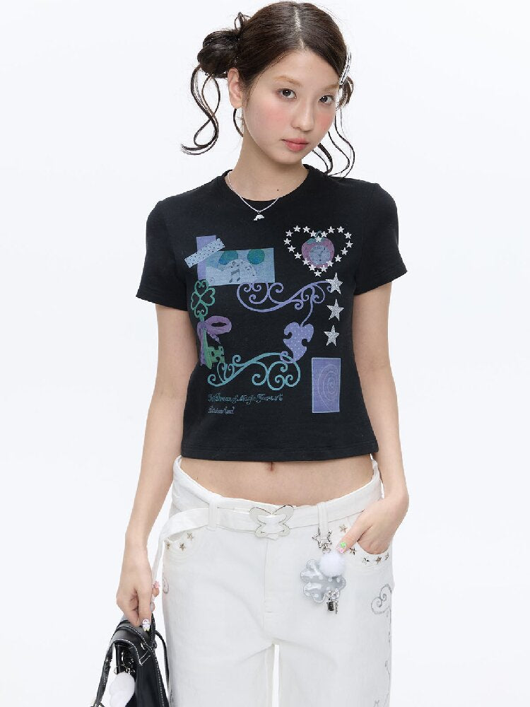 Two Color Vine Slim Short T-Shirt【s0000016407】