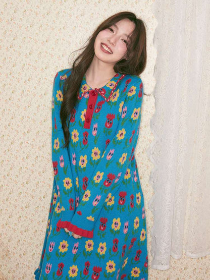 Cartoon Floral Knit Dress【s0000014505】