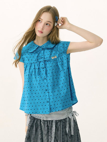 Doll Collar Bow Polka Dot Shirt【s0000016851】