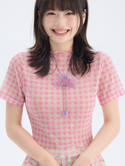 Mesh Plaid Short Sleeve Base Layer【s0000017693】