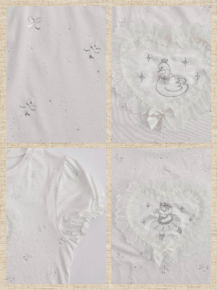 Silver Foil Trim Ballet Bear Shirt【s0000017484】