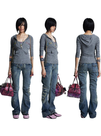 Asymmetrical Raw Edge Stripe T【s0000017008】