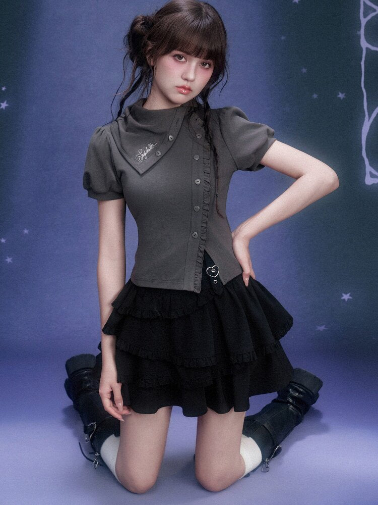 Diagonal Placket Stacked T-shirt【s0000015762】