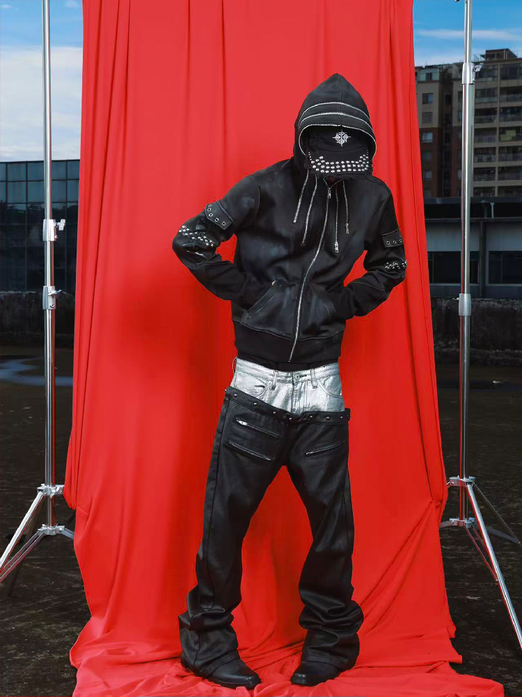 Washed Damaged Leather Zip Hoodie【s0000019112】