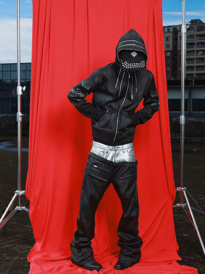 Washed Damaged Leather Zip Hoodie【s0000019112】