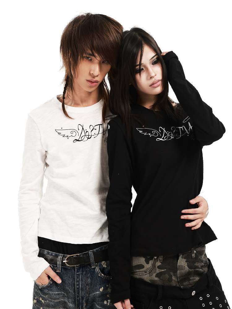Angel Slogan Cotton Long-Sleeve T【s0000018356】
