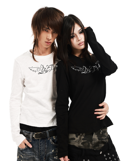 Angel Slogan Cotton Long-Sleeve T【s0000018356】