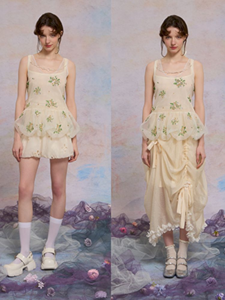 Retro embroidery mesh cloud undershirt【s0000013596】