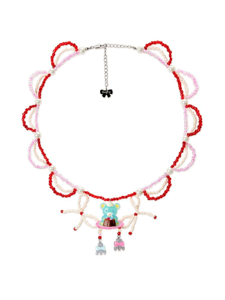 Pudding Bear Resin Beaded Creamy Necklace【s0000013355】