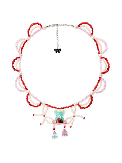 Pudding Bear Resin Beaded Creamy Necklace【s0000013355】