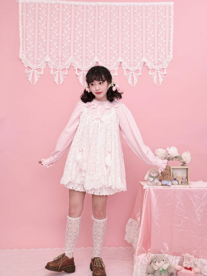 Doll Collar Zipper Neck Pink Lace Blouse【s0000013492】