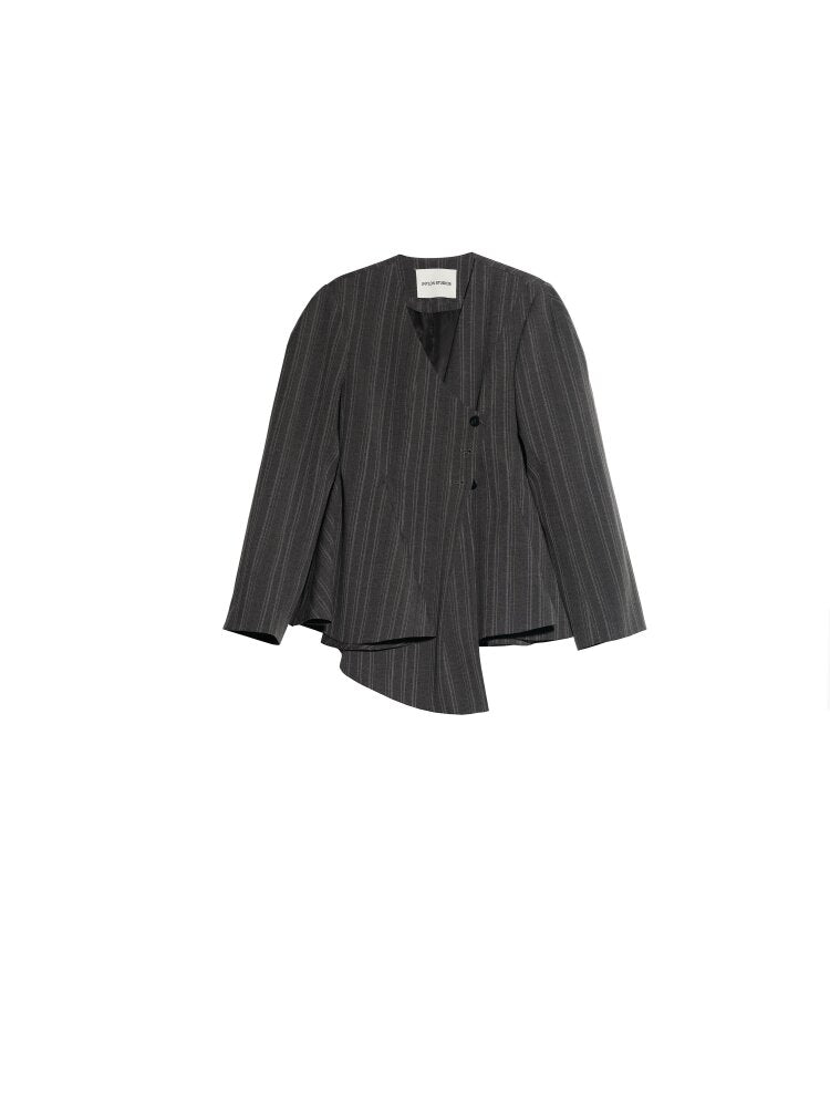 Gray Striped Hem Silhouette Blazer【s0000015689】