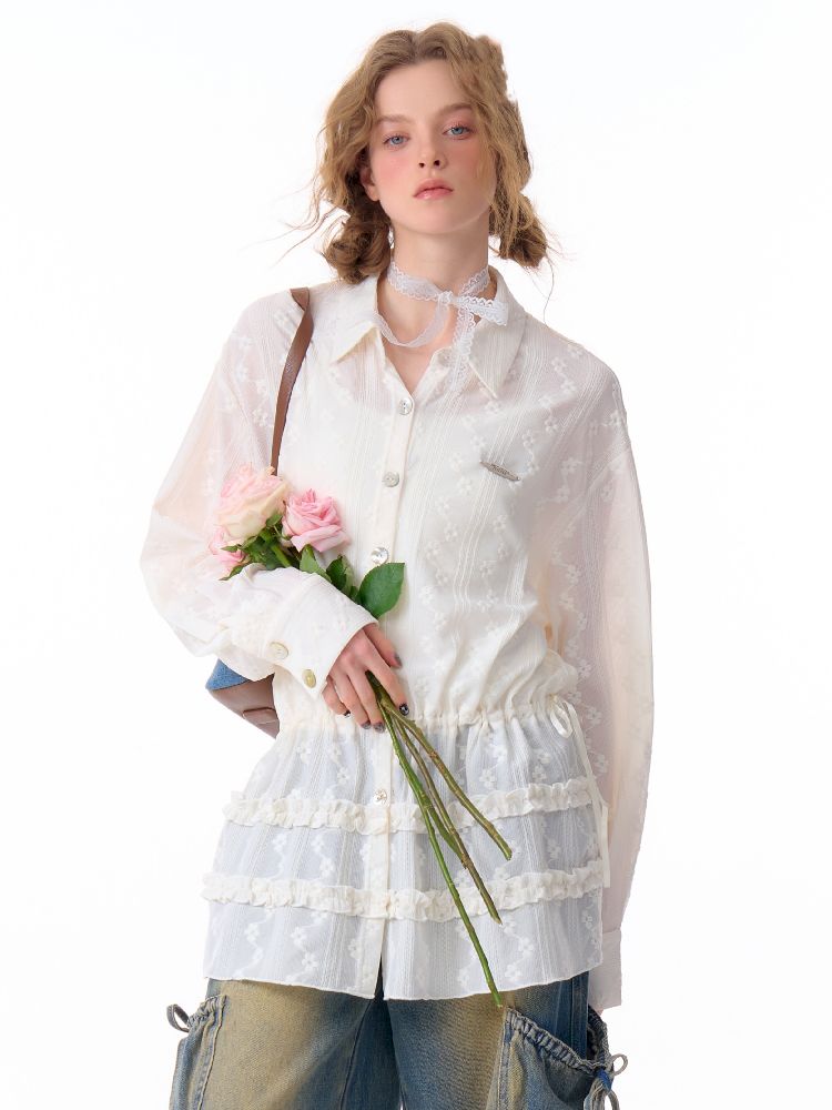 Waisted Lace Long Sleeve Blouse【s0000011680】