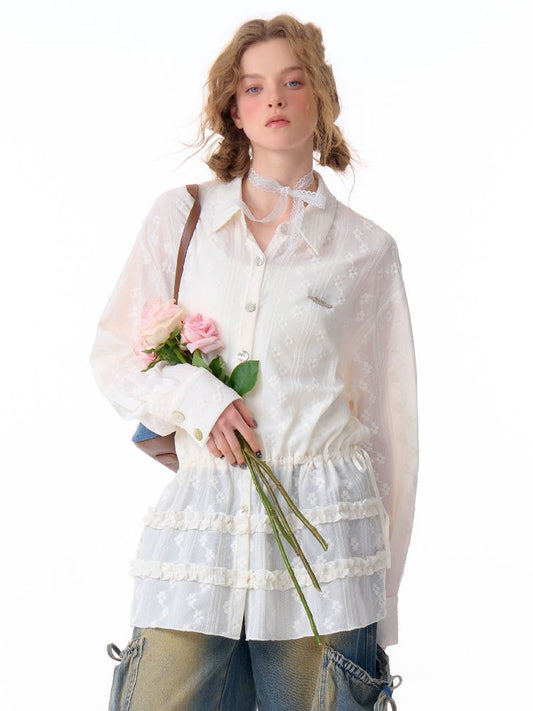 Waisted Lace Long Sleeve Blouse【s0000011680】