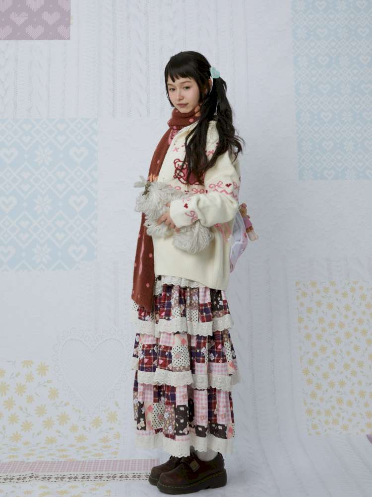 Winter Lace Print Splicing Skirt【s0000015033】