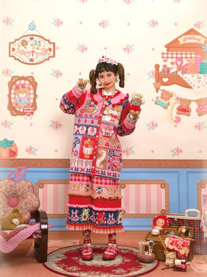 Red Navy Blue Jacquard Cardigan【s0000015570】