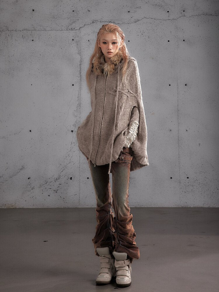 Distressed Pleated Low Rise Jeans【s0000019152】