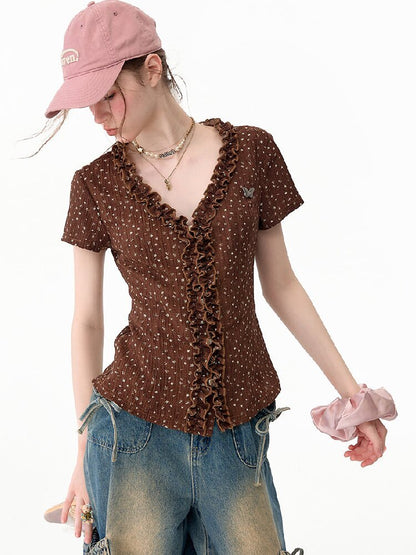 Polka Dot Lace Patchwork Tee【s0000017750】