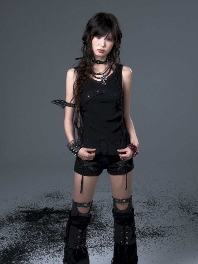 Lace Hooded Sleeveless Tank Top【s0000012339】