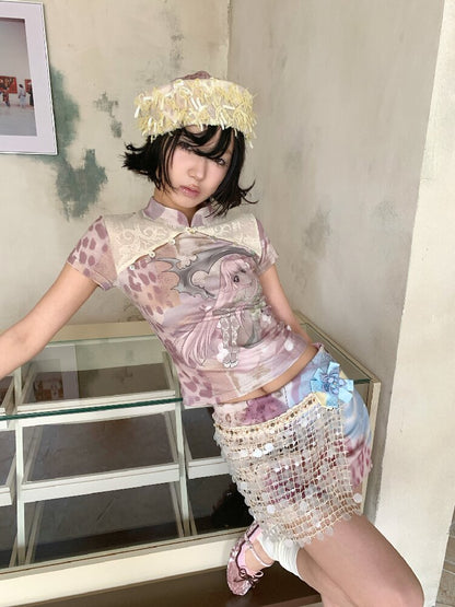 Sequin Flower Psychedelic Skirt【s0000018081】