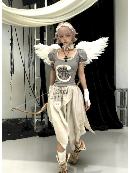 Bubble Sleeve Short Sleeve T-Shirt【s0000013525】