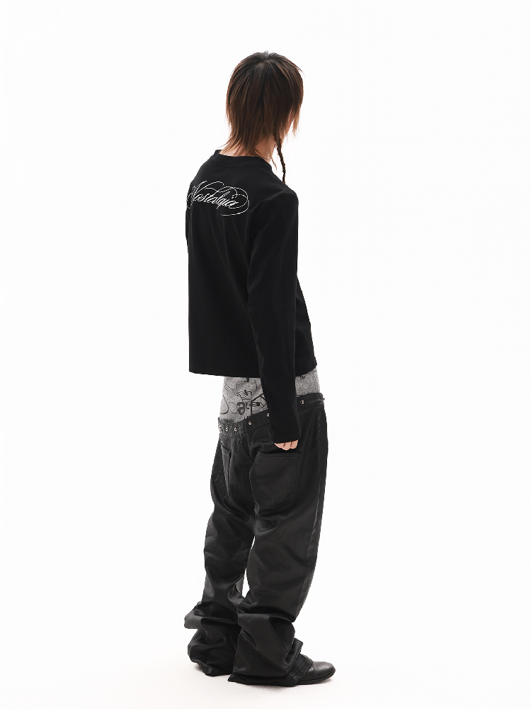 Sparkle Slogan Shoulder Long-Sleeve T【s0000018349】