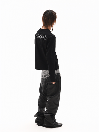 Sparkle Slogan Shoulder Long-Sleeve T【s0000018349】