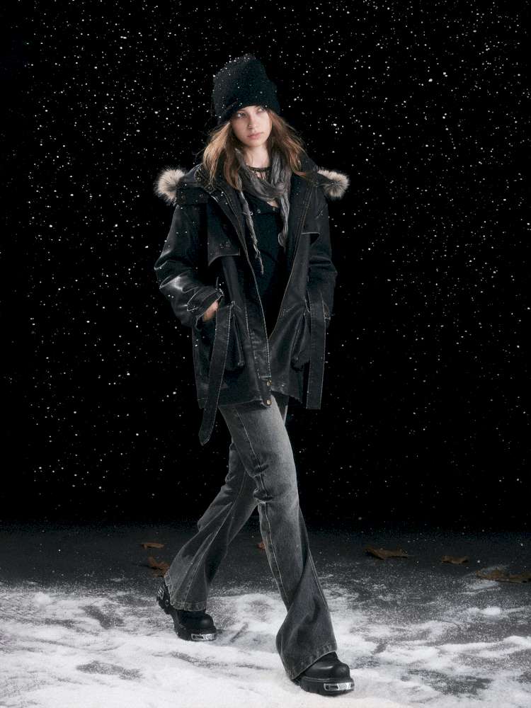 Heavy Industry Fur Collar Distressed Hooded Coat【s0000014671】