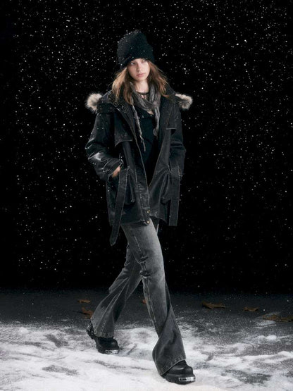 Heavy Industry Fur Collar Distressed Hooded Coat【s0000014671】