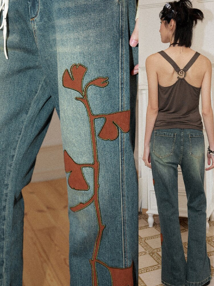 Ginkgo Embroidered Denim Bootcut【s0000016651】