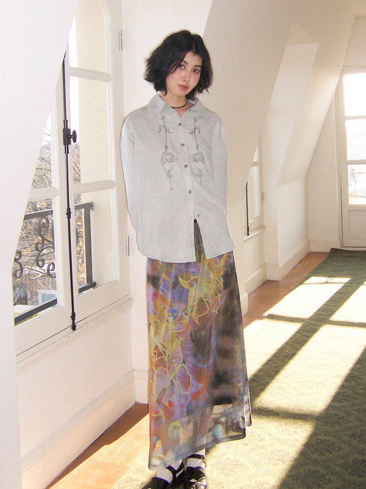 Suede Embroidered Lantern Sleeve Top【s0000015461】