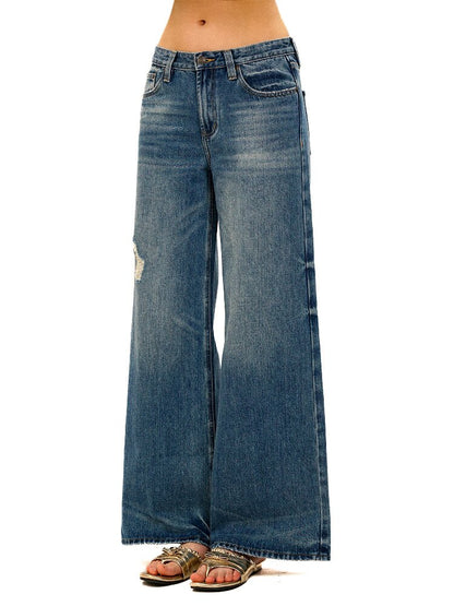 Floral Leather Straight Jeans【s0000017445】