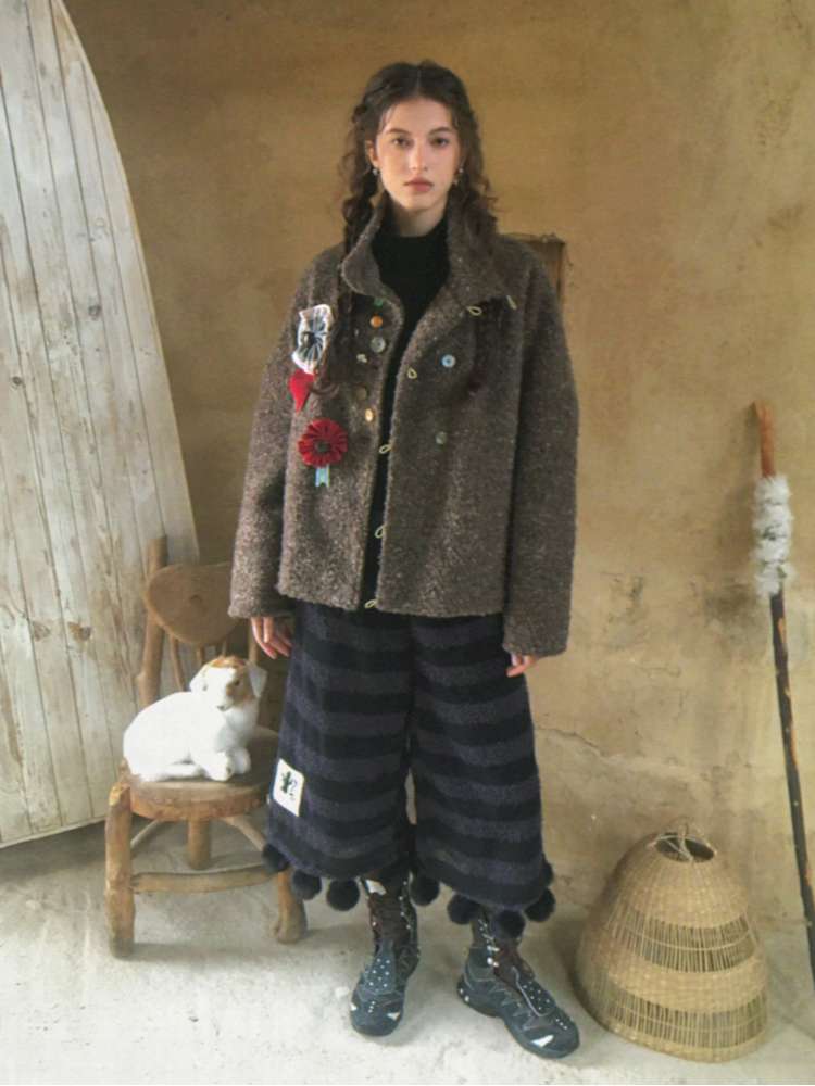 Striped Knit Furball Midi Slacks【s0000014900】