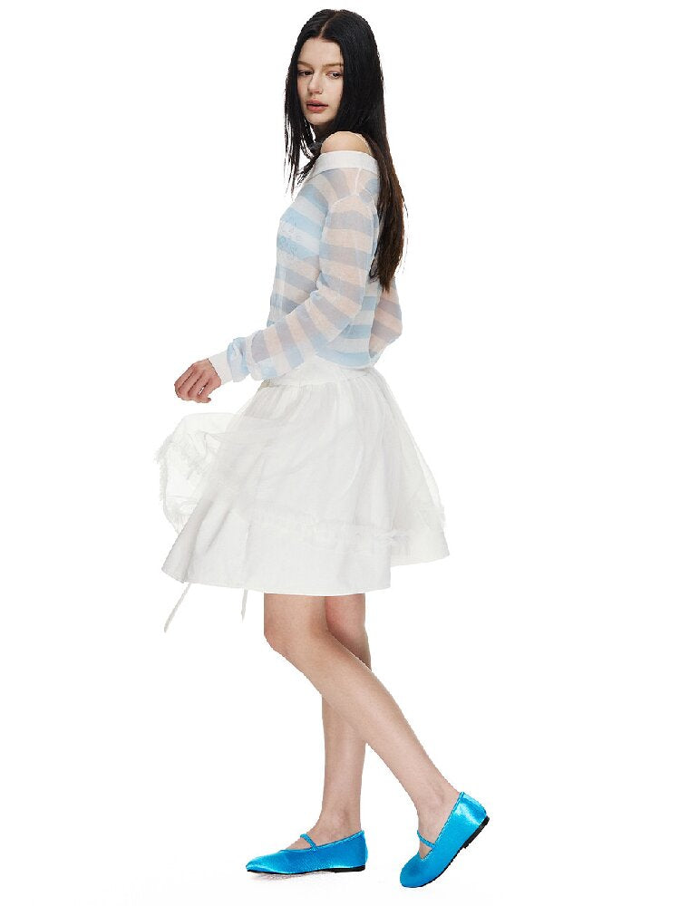 White Bow Strap Lace A-line Skirt【s0000015857】