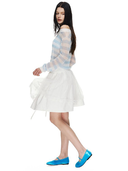 White Bow Strap Lace A-line Skirt【s0000015857】