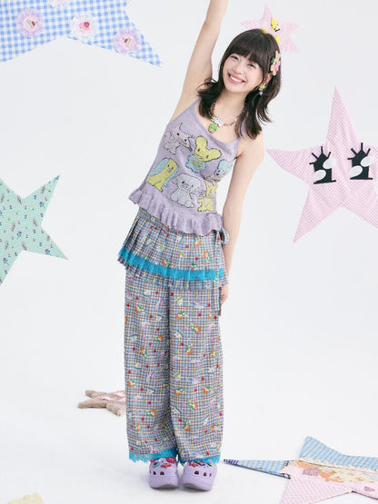 Plaid Low-Rise Lace Apron Pants【s0000018367】