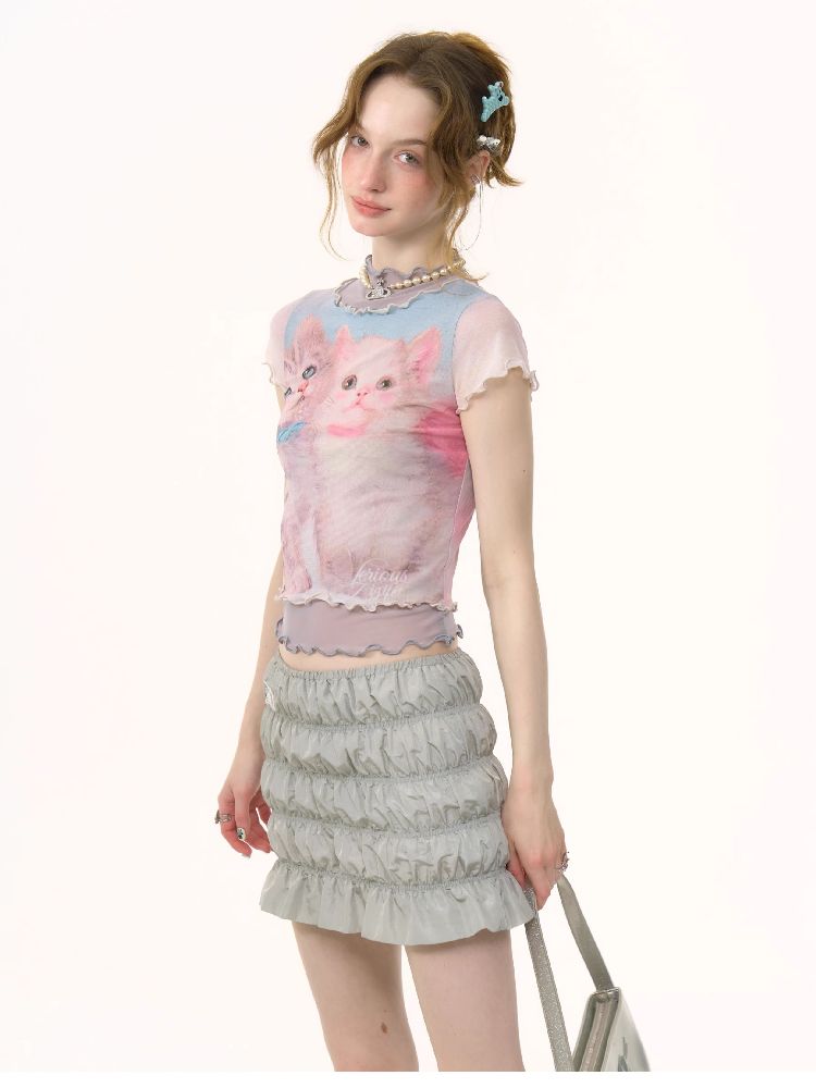 Cat Printed Short Sleeve T-shirt【s0000012255】